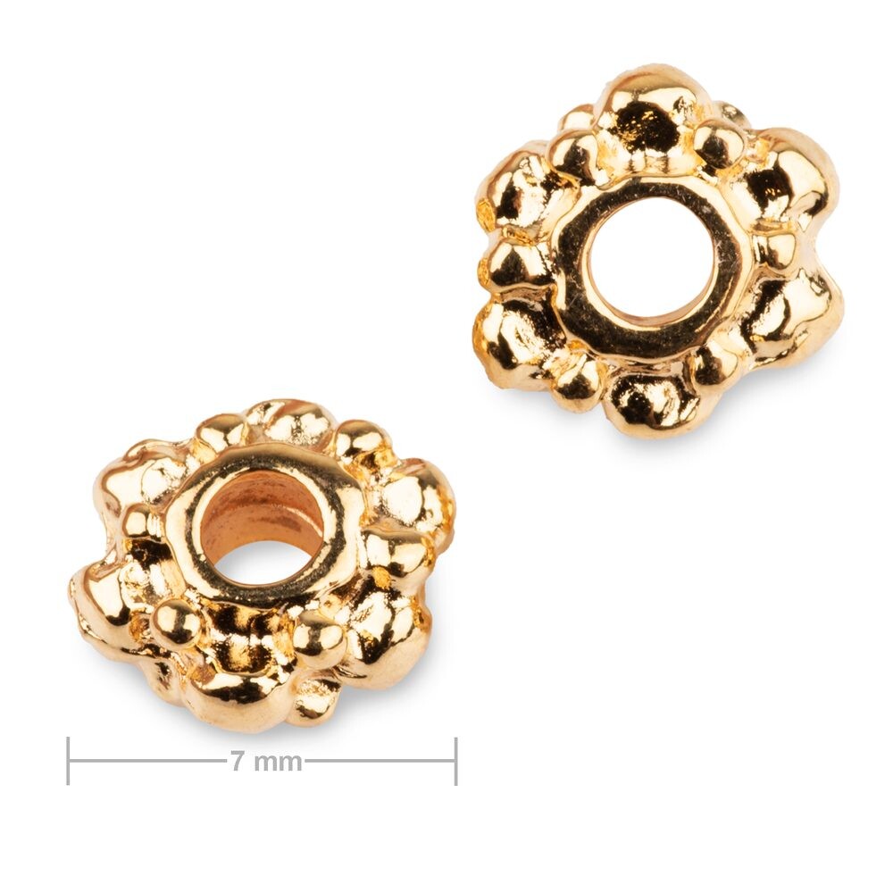 Kovový korálek mezidíl kytička 7 mm v barvě zlata - 5 ks