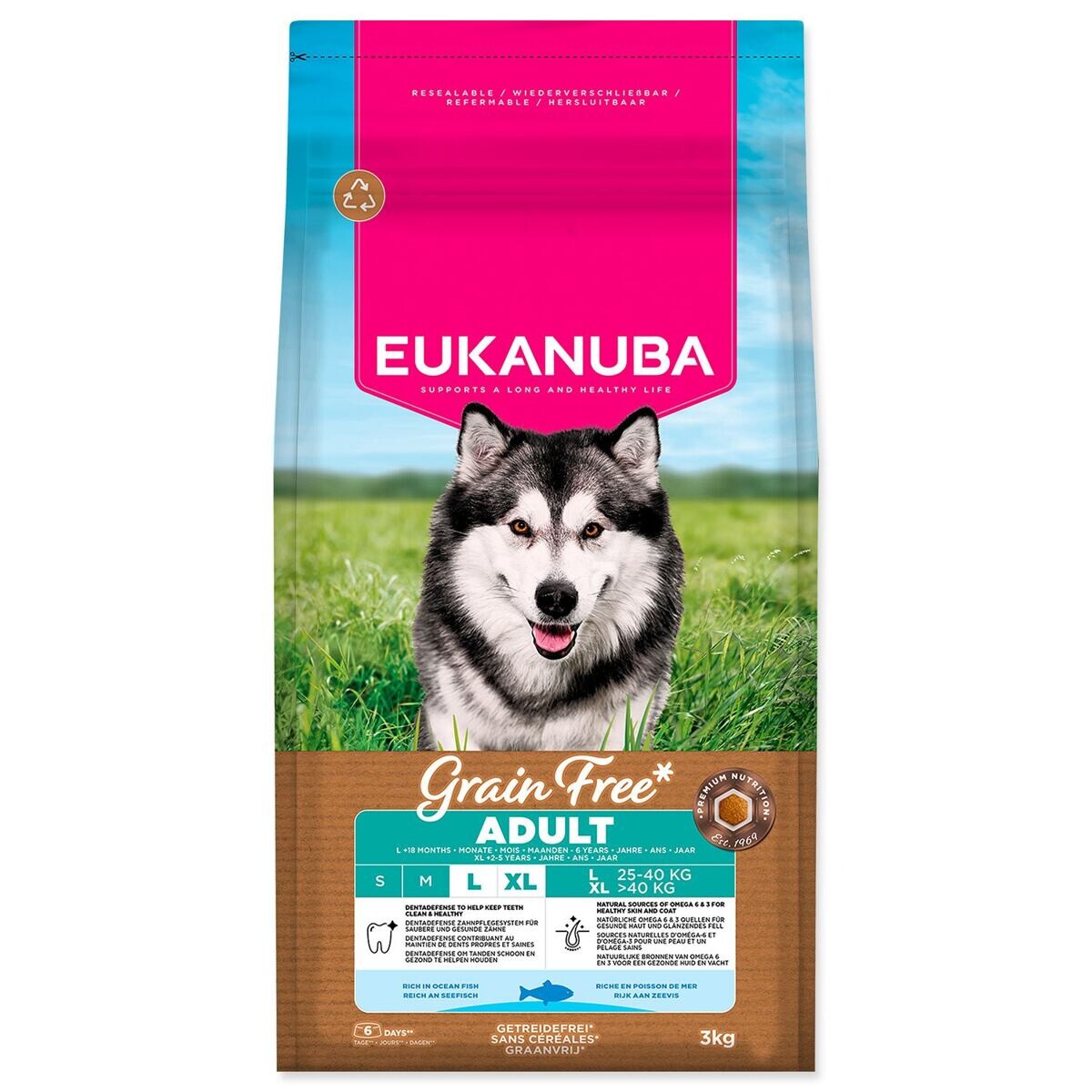 Krmivo EUKANUBA Grain Free Adult Large rich in ocean fish 3kg