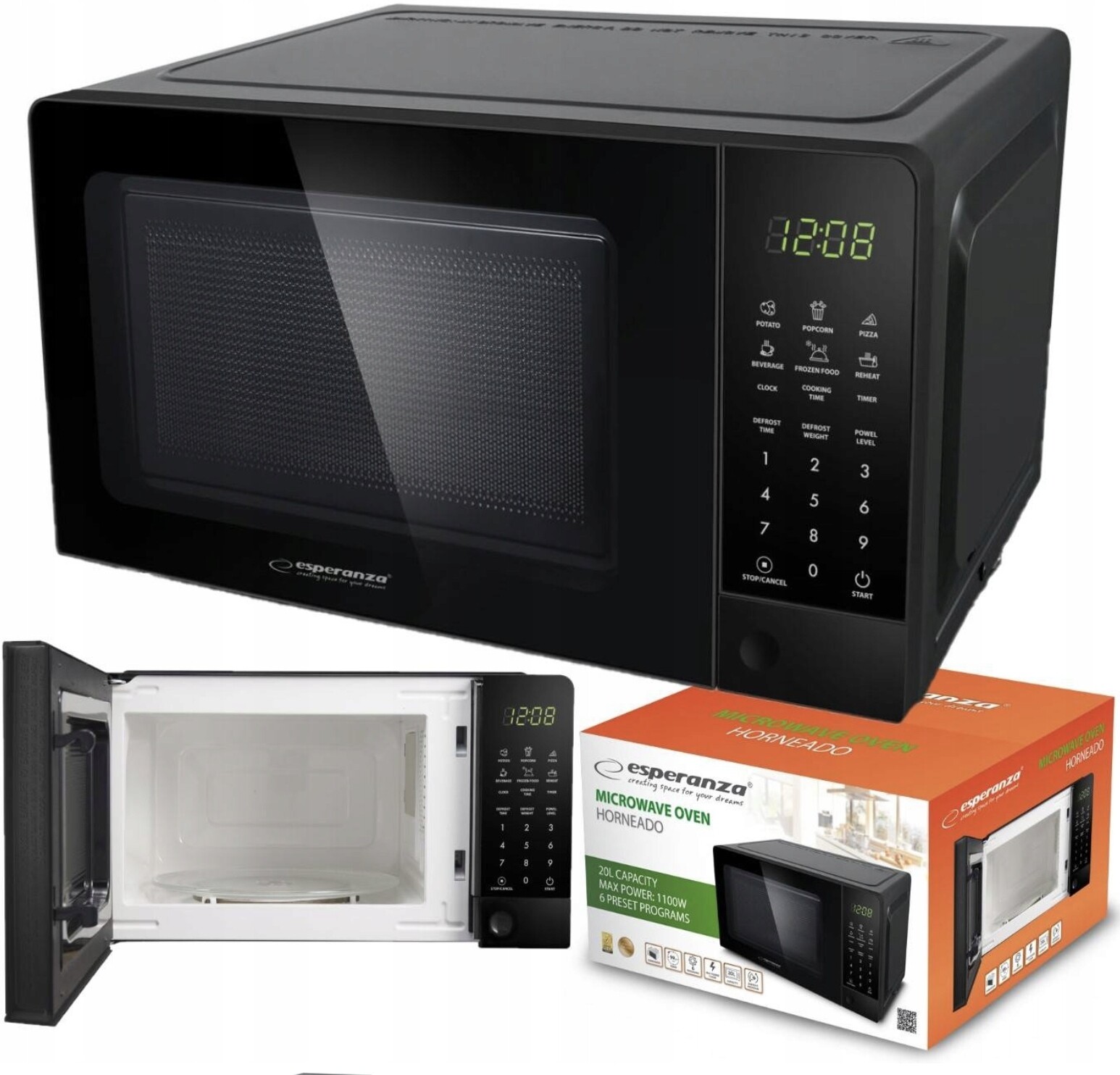 Volně stojící mikrovlnná trouba Esperanza Horneado 700 W 20 l černá