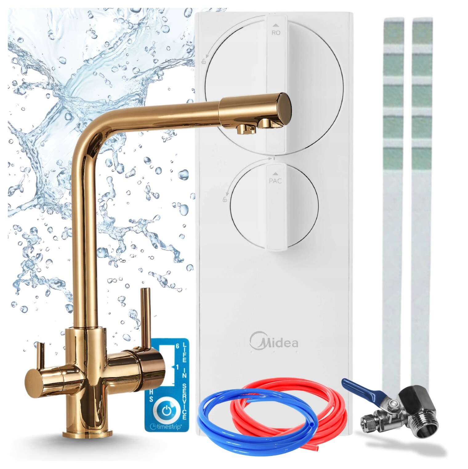Filtr Pod Dřez Midea 400GPD RO5 Vestavěná Pumpa A Kuchyňská Baterie Zlatá