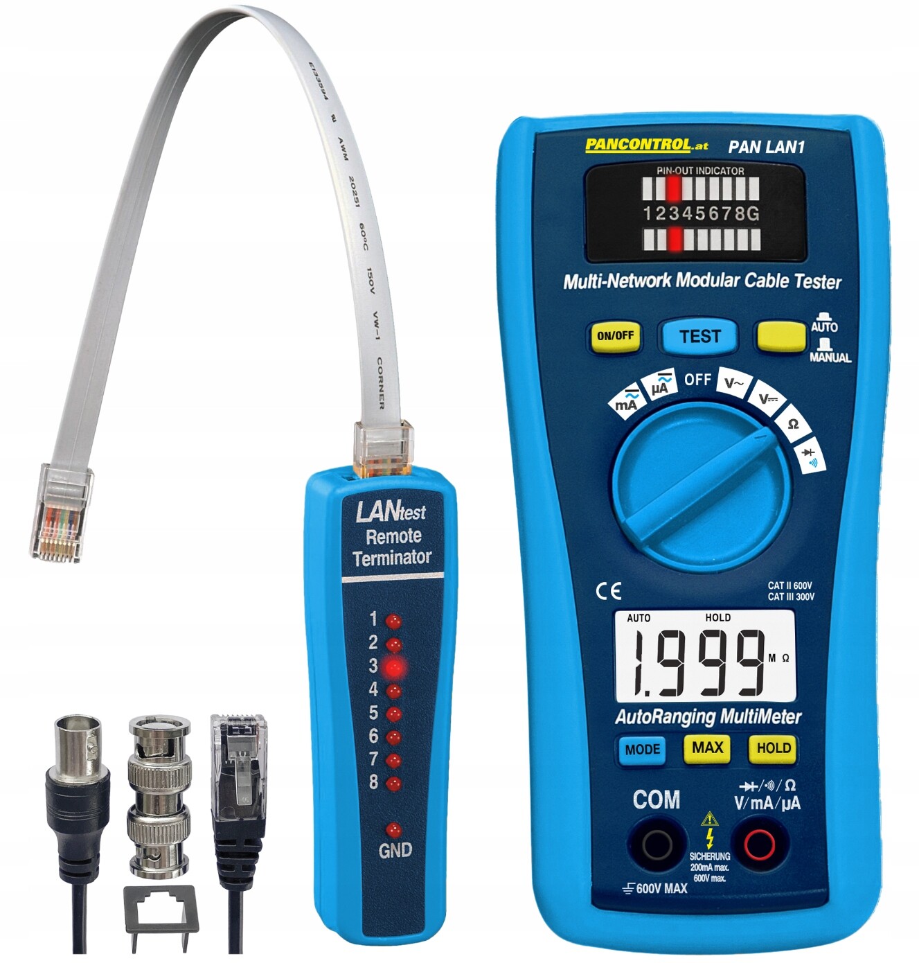 Digitální multimetr 300V Tester kabelů Lan RJ45, RJ11, Bnc Pancontrol