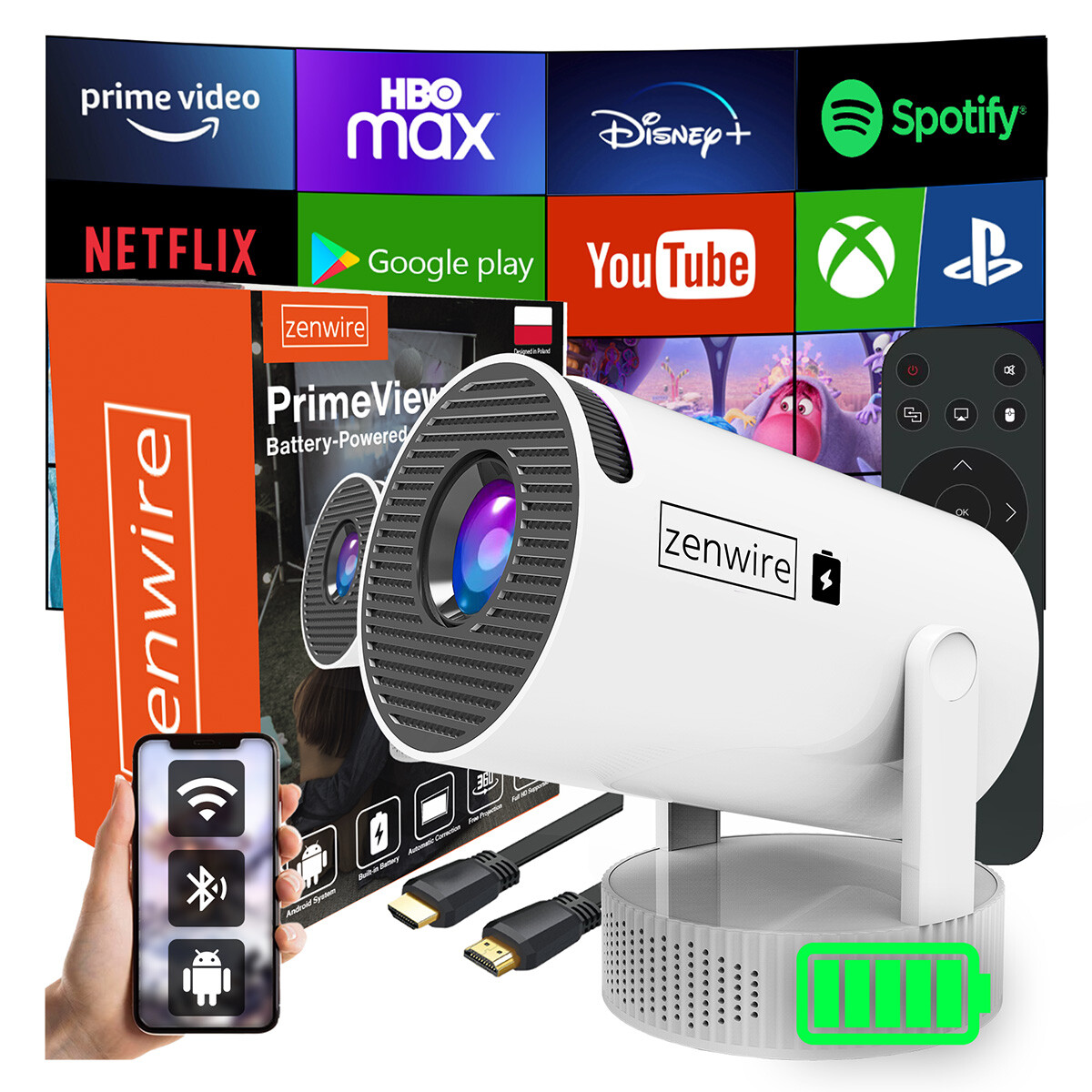 Přenosný mini projektor Android Wifi Projektor Full Hd Bluetooth s baterií