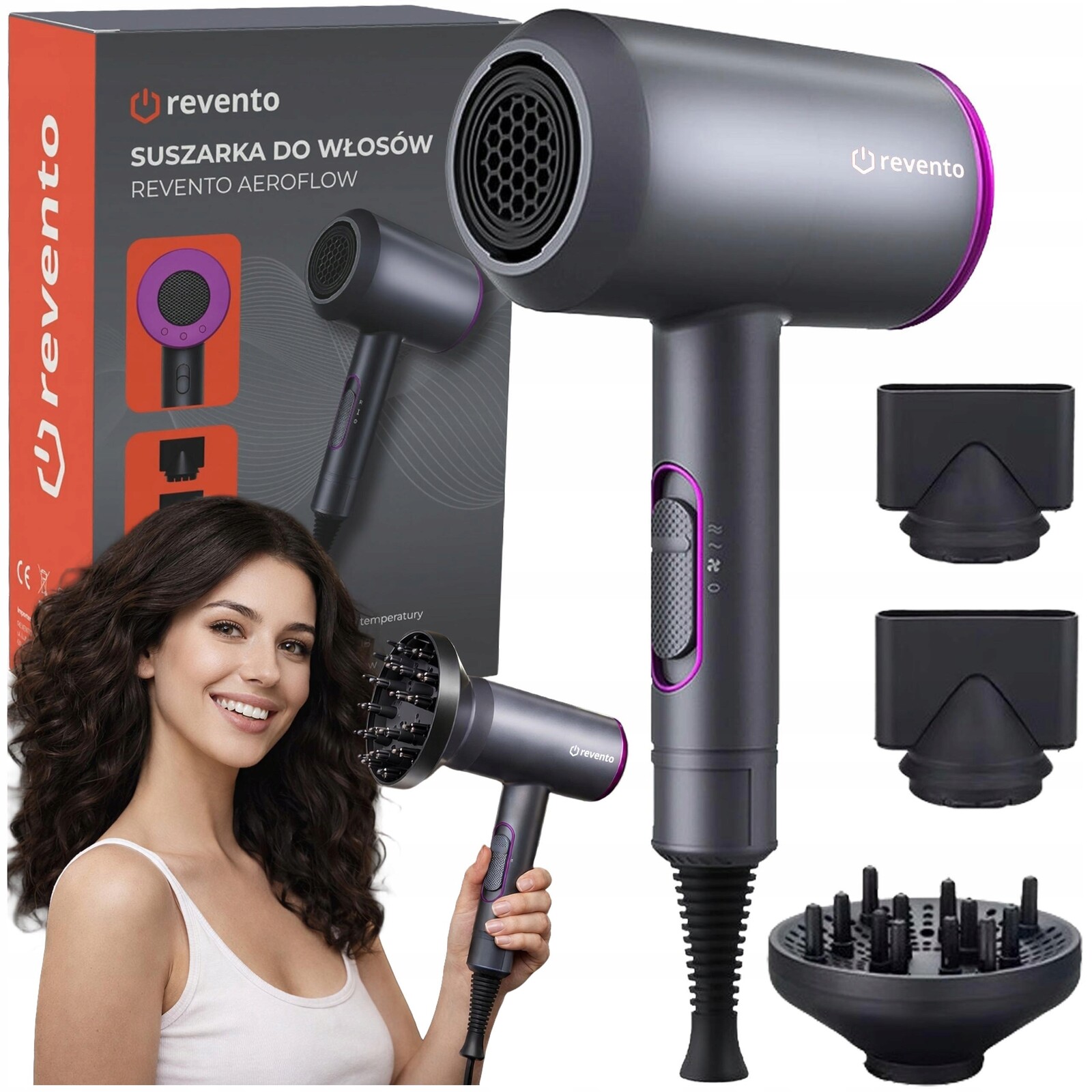 Vysoušeč Vlasů S Ionizací Výkonný 2000 W 3 Nástavce Difuzér Studený Vzduch