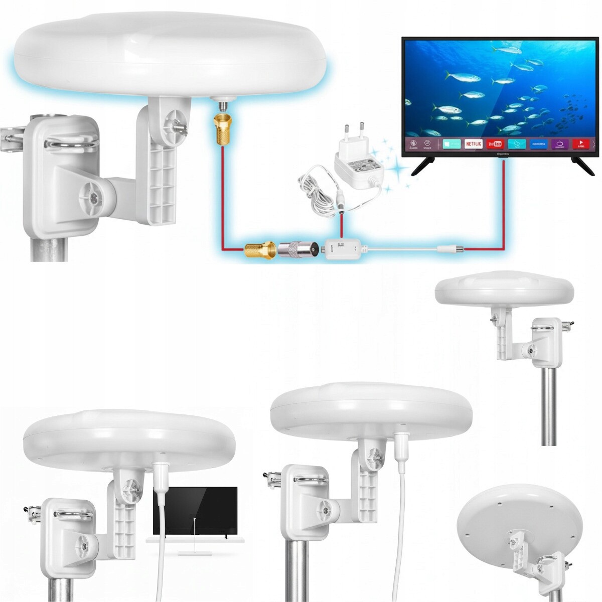 Venkovní pozemní anténa napájecí adaptér pro Tv Digitální televize DVB-T2 DVB/T2