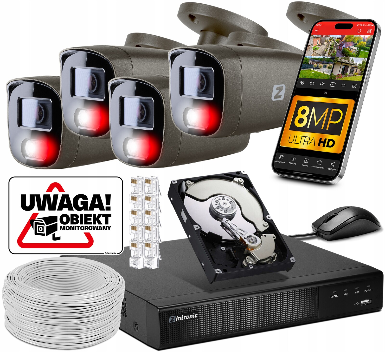 Sada Monitoring 4 kamer Poe 4K Ultra Hd 8Mpx Šedá