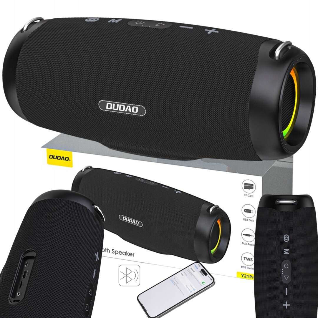 Bezdrátový reproduktor Dudao Y21Pro podsvícený Rgb Bluetooth 5.3 černý