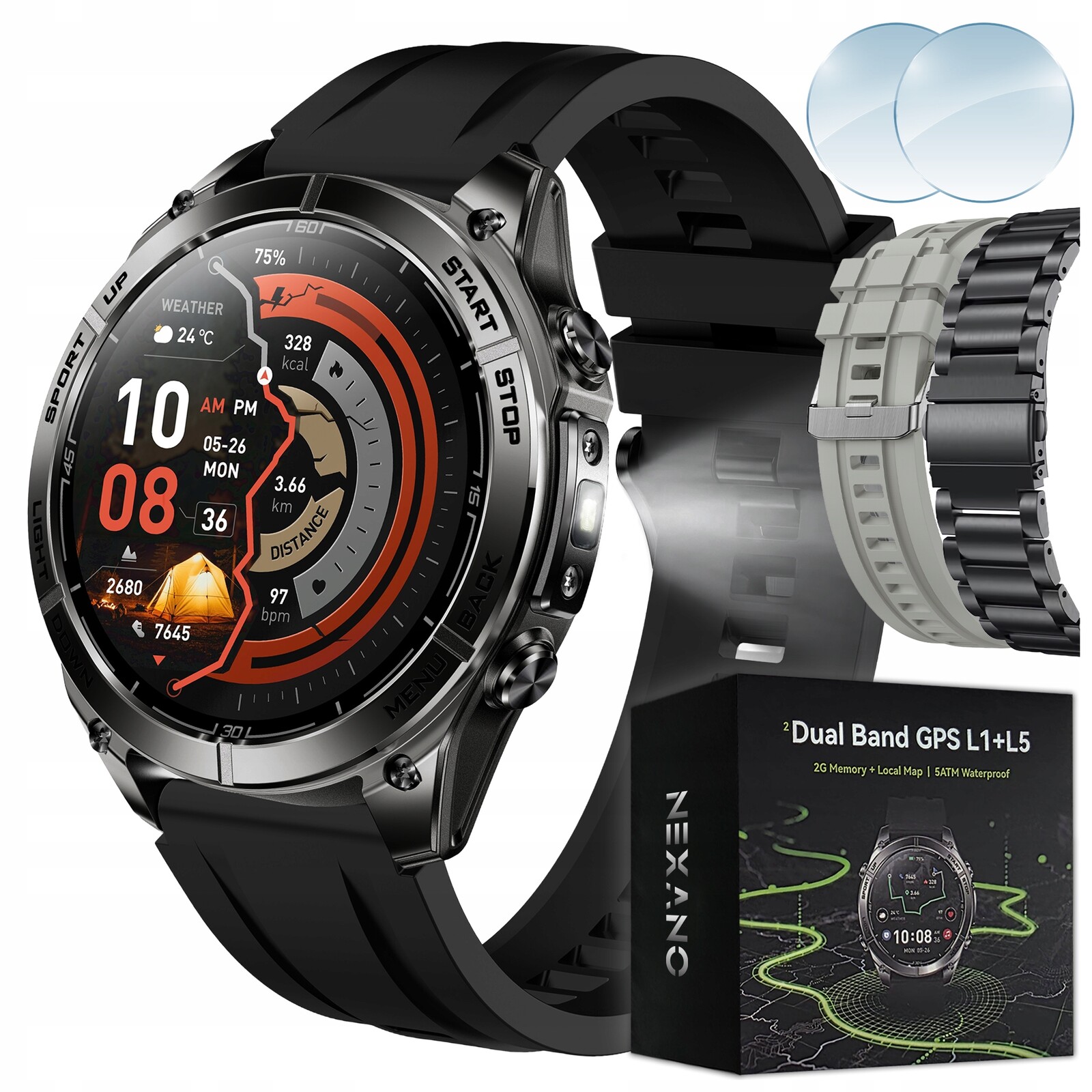 Chytré Hodinky Mužské Dual Gps Mapy Vodotěsné Hodinky 5ATM A Ai Amoled Asistent