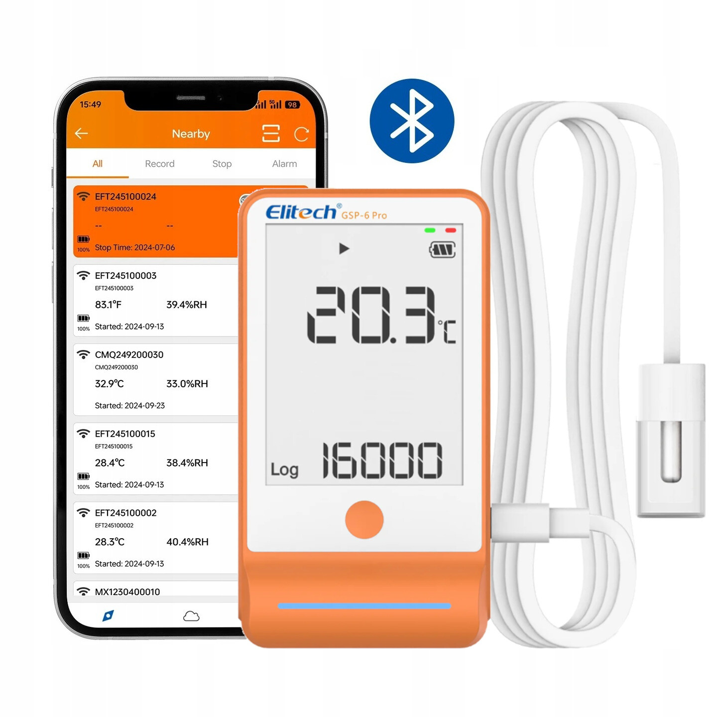 Bluetooth záznamník Teplota Aplikace Glykolová Lednička Teploměr