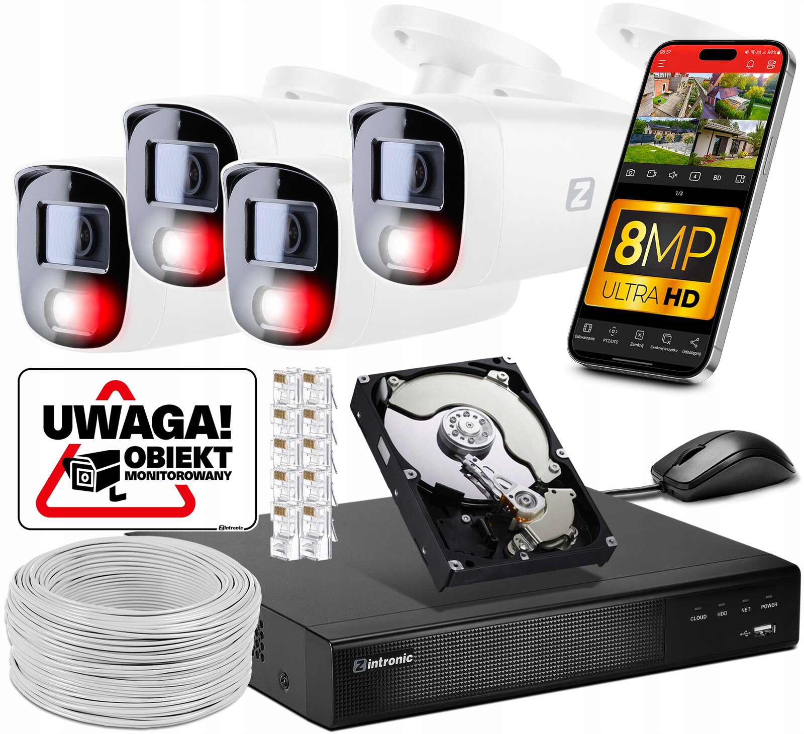 Monitorovací sada 4x Kamera 4K 8MPx Poe Záznamník Audio Detekce