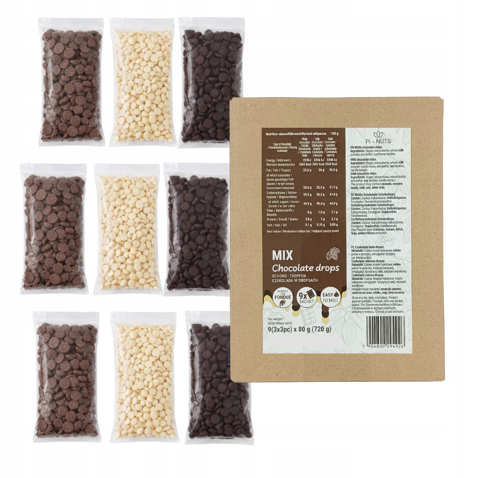 Čokoláda MIX 9x80 g (720 g) pro fondue, dezerty