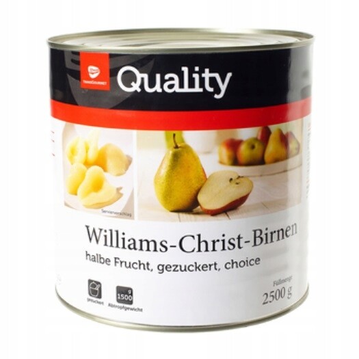 1 x 2,5 kg Tgq Hrušky Williams půlky ovoce v sirupu