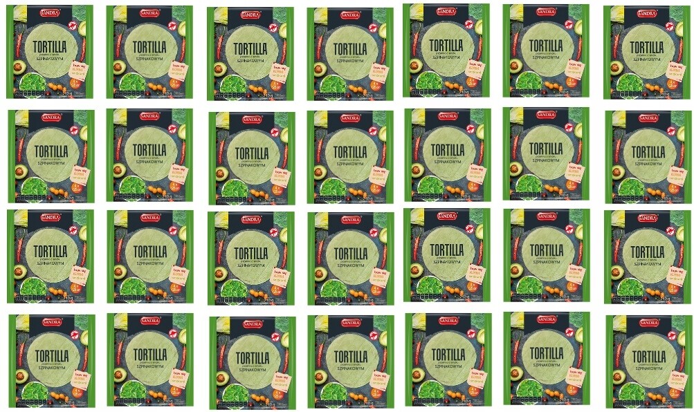 28 x 240 g Sandra Špenátová pšeničná tortilla 25 cm 4 ks Karton
