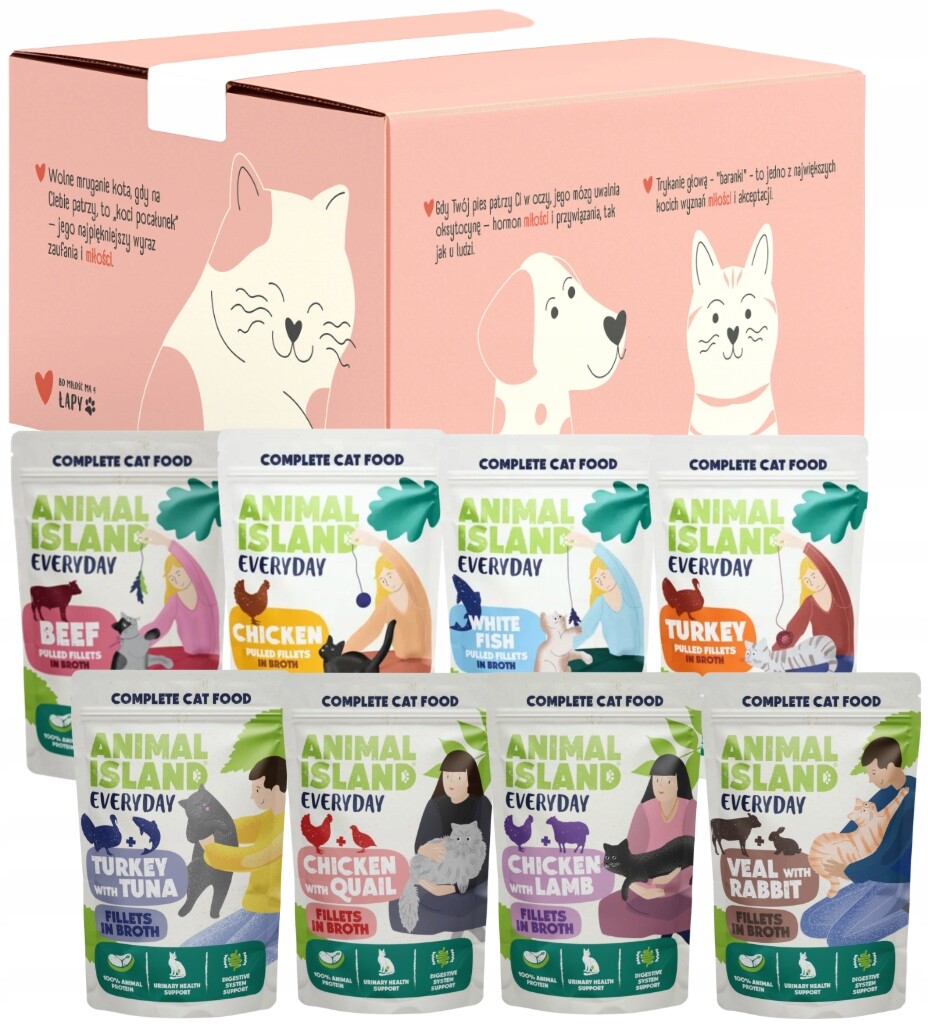 Animal Island mokré krmivo pro kočky Love Box vývar 48+4 sáčky mix chutí