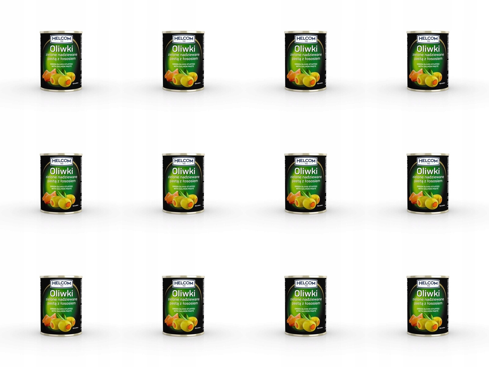 12 x 300 ml Helcom Zelené olivy plněné lososem Karton