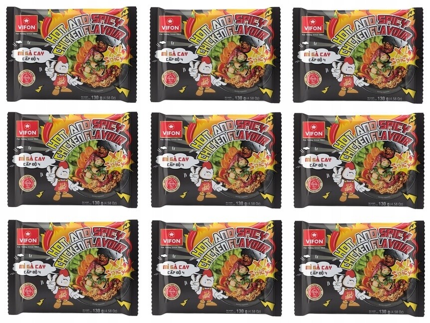 9 x 130 g Vifon Hot & Spicy X4 – pokrm s nudlemi s příchutí kuřecího masa