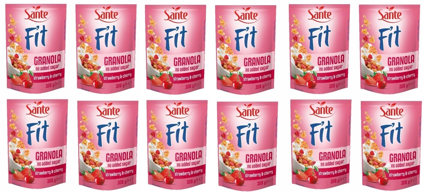 12 x 300 g Sante Granola bez cukru malina jahoda Karton