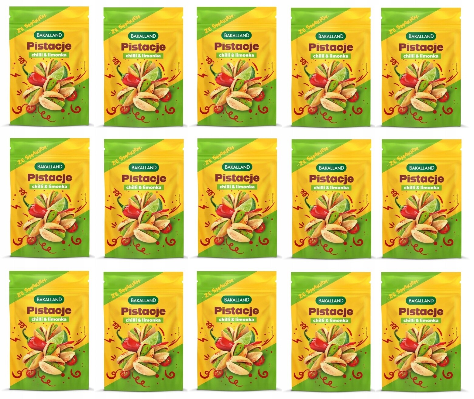 15 x 70 g Bakalland Pistácie s příchutí chilli a Limetka Karton