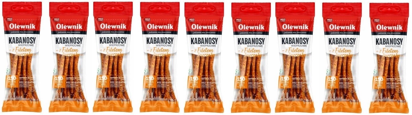 9 x 105 g Olewnik Vepřové kabanosy pro drůbež, Půlka Kartonu