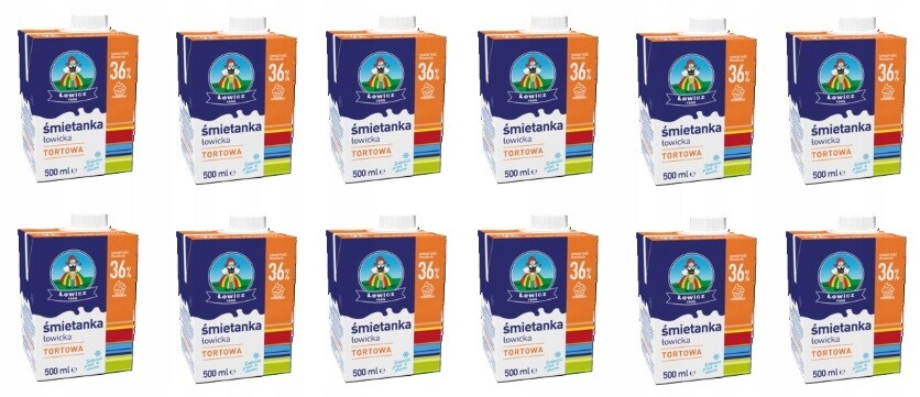 12 x 500 ml Łowicz Smetana Łowicka Uht 36% Karton