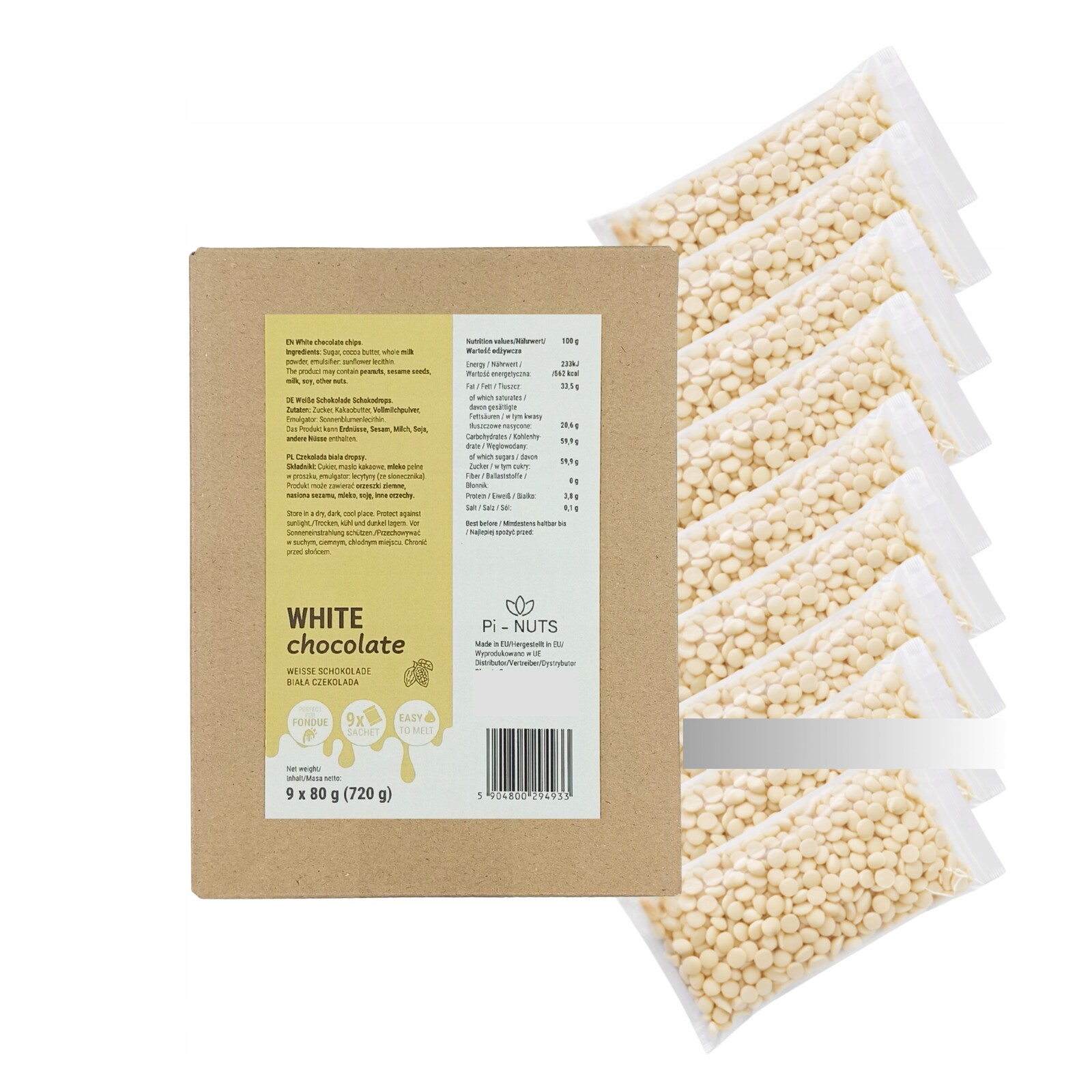 Čokoláda Bílá 9x80 g (720 g) na fondue, dezerty