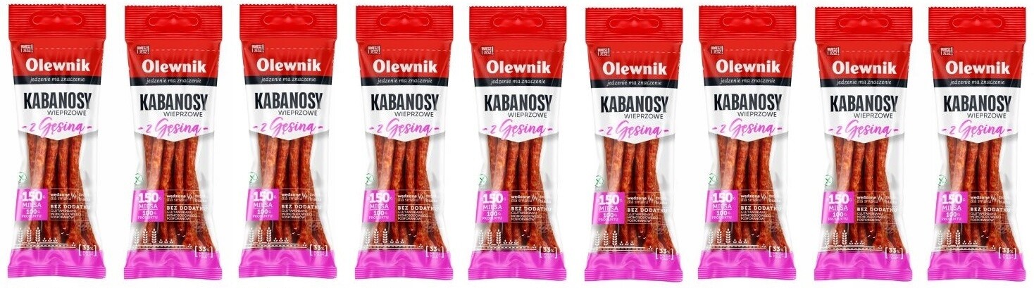9 x 105 g Olewnik Vepřové kabanosy s husím masem a polotovarem
