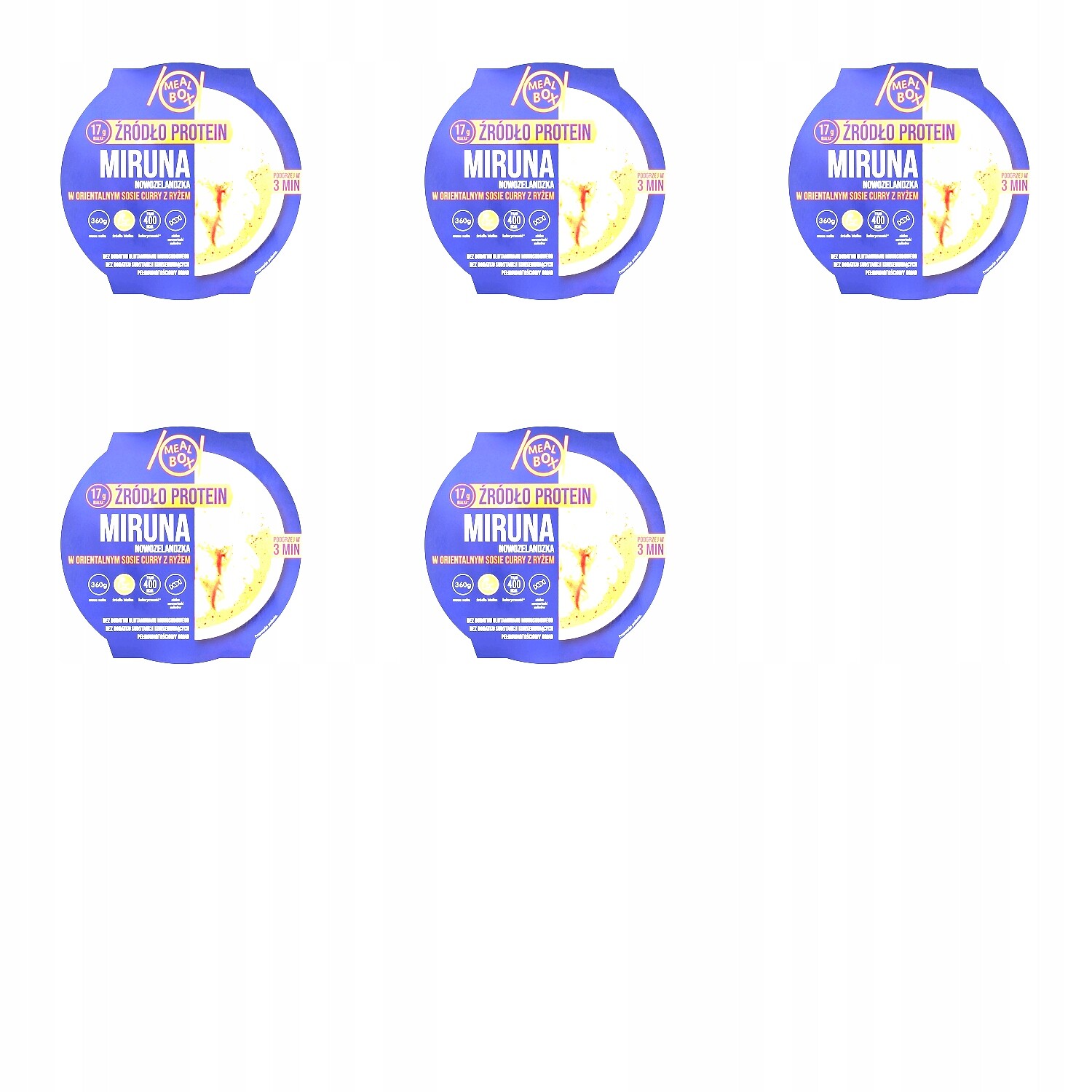 5 x 360 g Meal Box Miruna novozélandská v orientální kari omáčce s rýží Kar