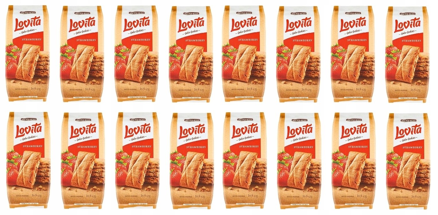 16 x 168 g Roshen Lovita Sušenky s jahodovou náplní Karton