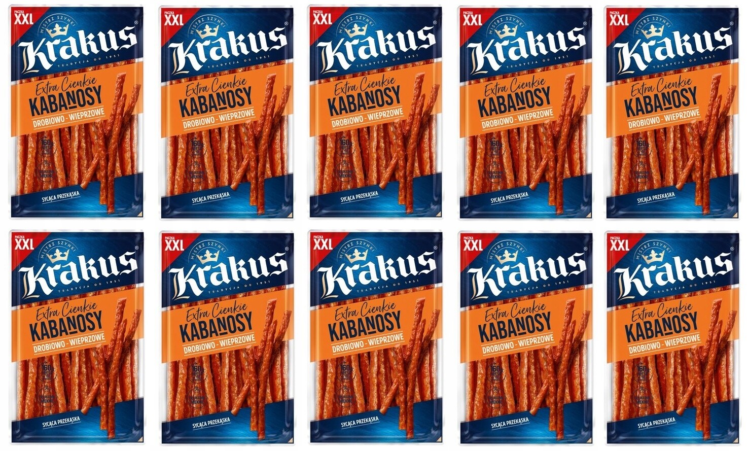 10 x 250 g Krakus Kabanosy drůbeží a vepřové Karton