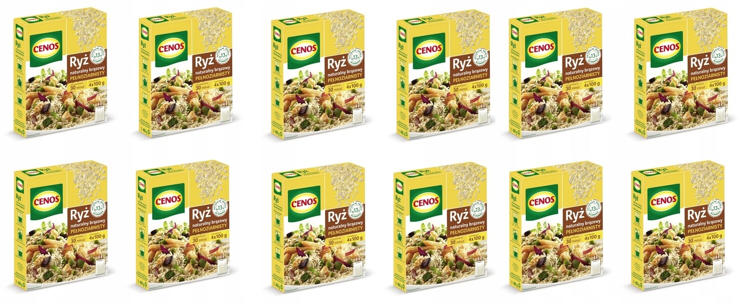 12 x 400 g Cenos hnědá celozrnná rýže v sáčcích Karton