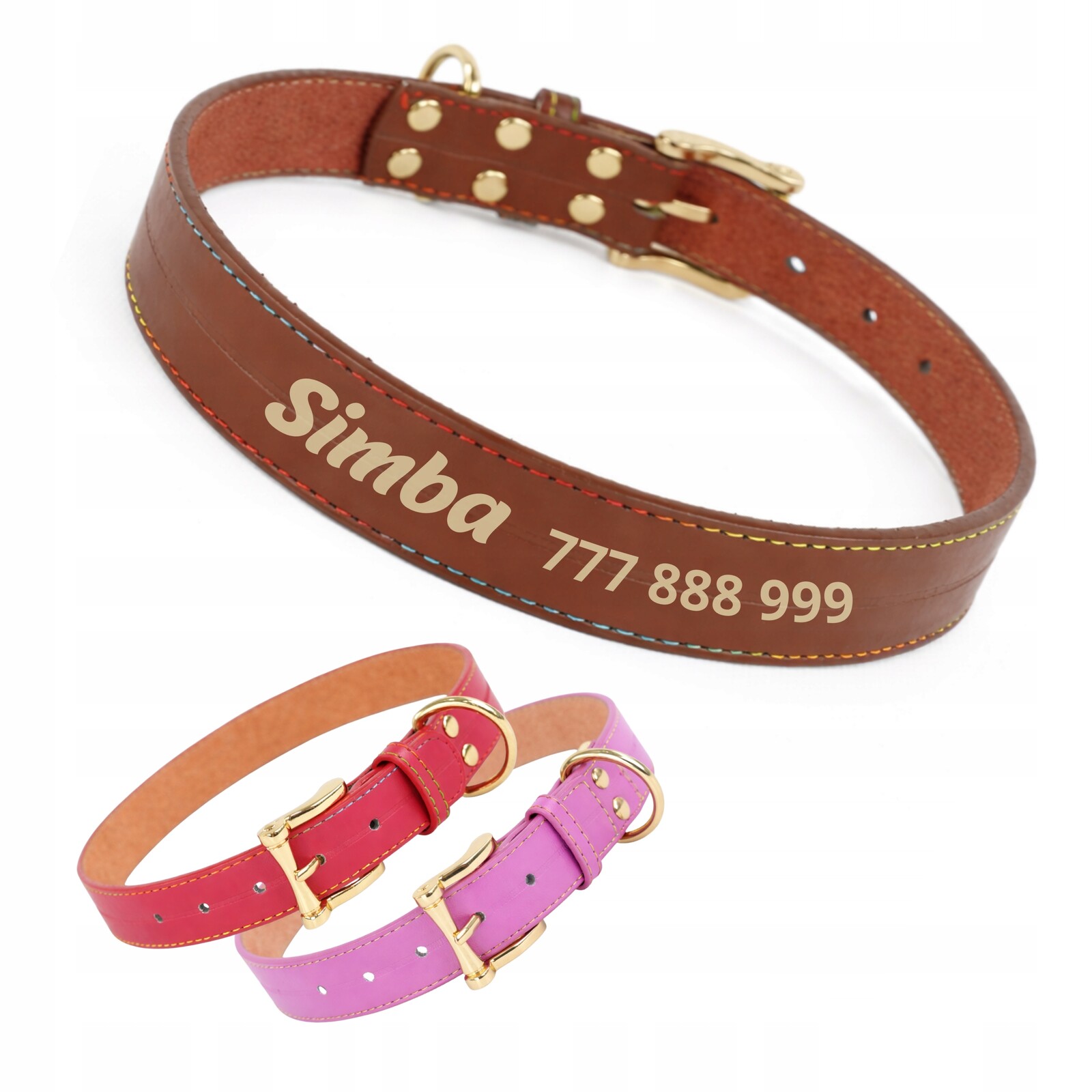 Obojek pro psa Pevný nastavitelný kožený s gravírováním různé barvy XL