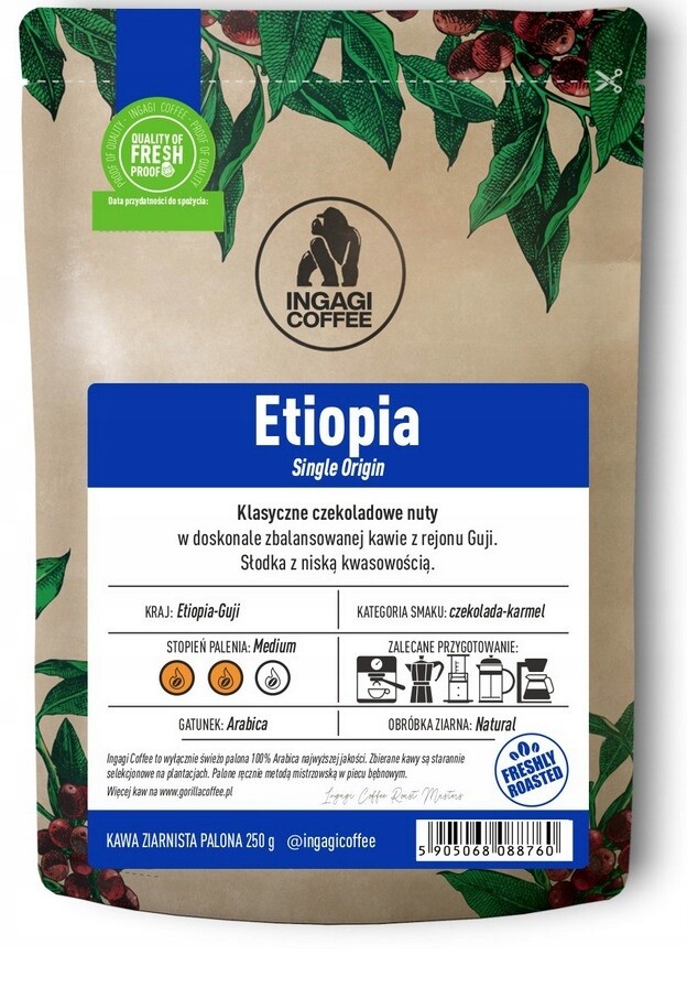 Káva zrnková Etiopie čerstvě pražená arabika 1 kg