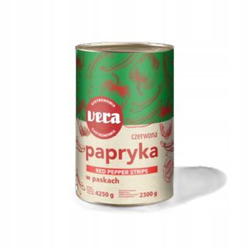 Červená konzervovaná paprika v pruzích, v nálevu 4250/2300 g Vera