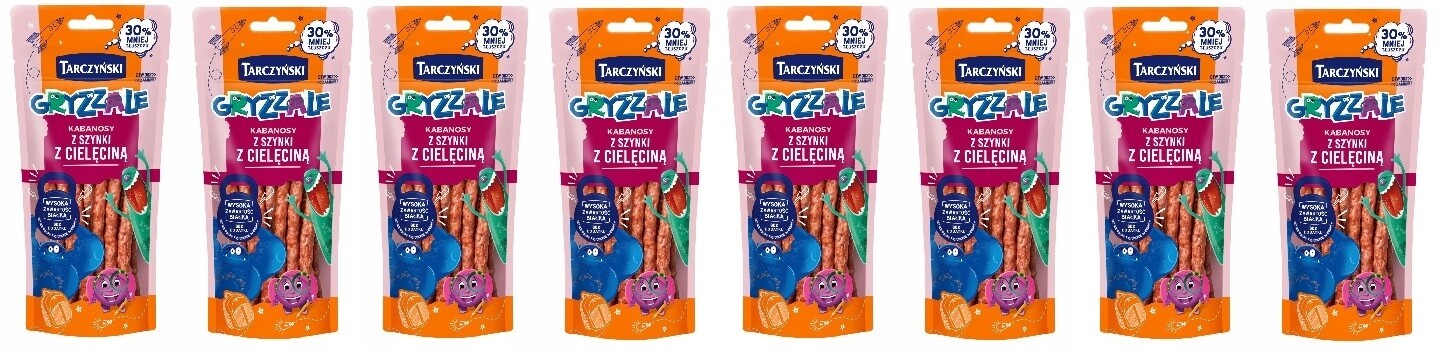 8x 90g Tarczyński Gryzzale kabanoski ze šunky s telecím masem a půlkartónem