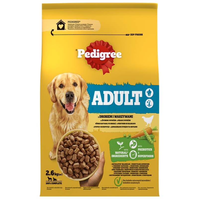 Pedigree Adult suché krmivo s drůbeží a zeleninou 2,6 kg