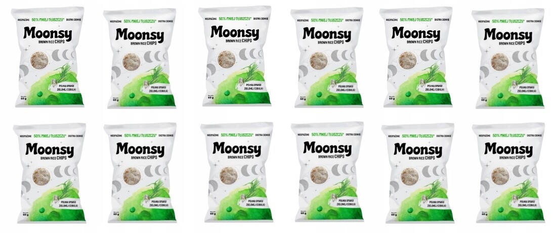 12 x 60 g Moonsy chipsy rýžové jarní cibulka Karton