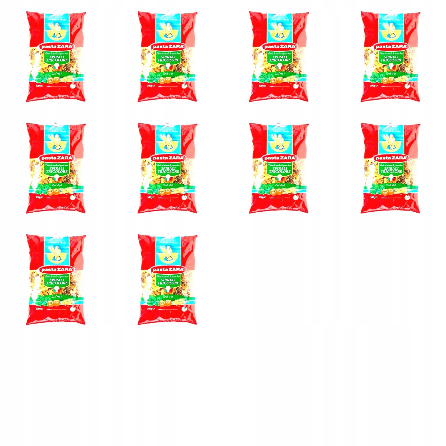10 x 500 g Pasta Zara těstoviny vřeteno tricolore Karton