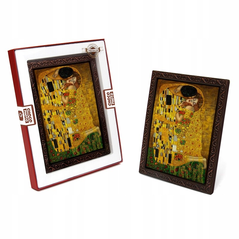 Klasický čokoládový obraz Gustava Klimta „Polibek“