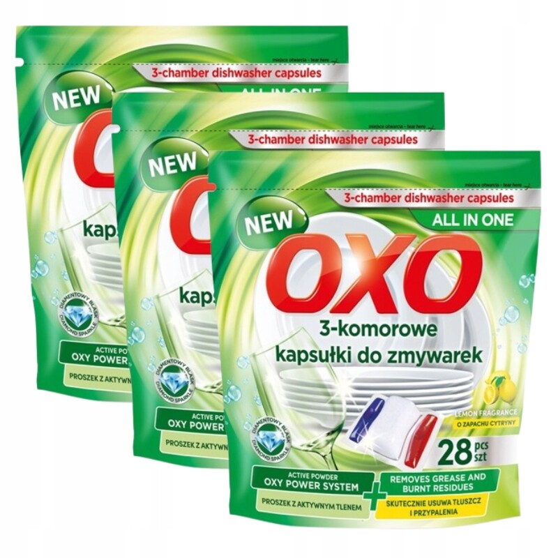 3 x Oxo 3-komorové kapsle do myčky nádobí, celkem 84 kapslí sada