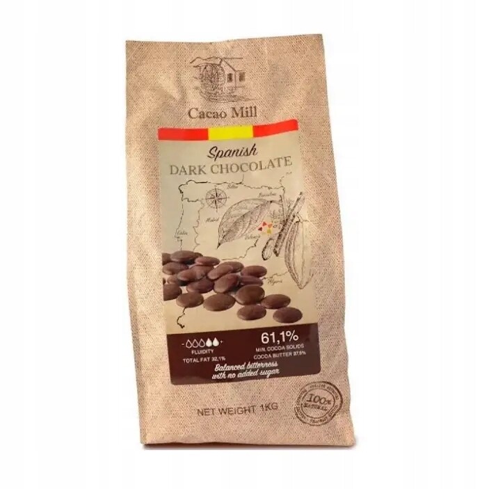 Čokoláda dezertní bez cukru 61,1% Cacao Mill 1 kg