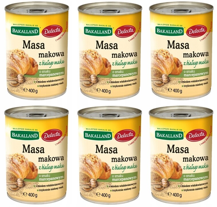 6 x 400 g Delecta Maková náplň bílá s marcipánovou příchutí Karton