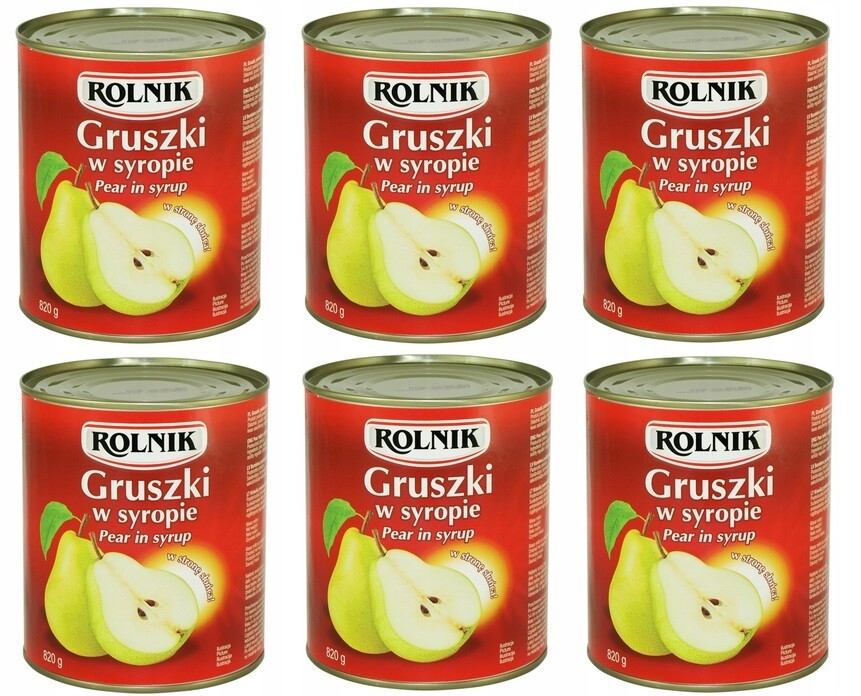 6 x 820 g Rolnik hrušky v sirupu Svařovačka