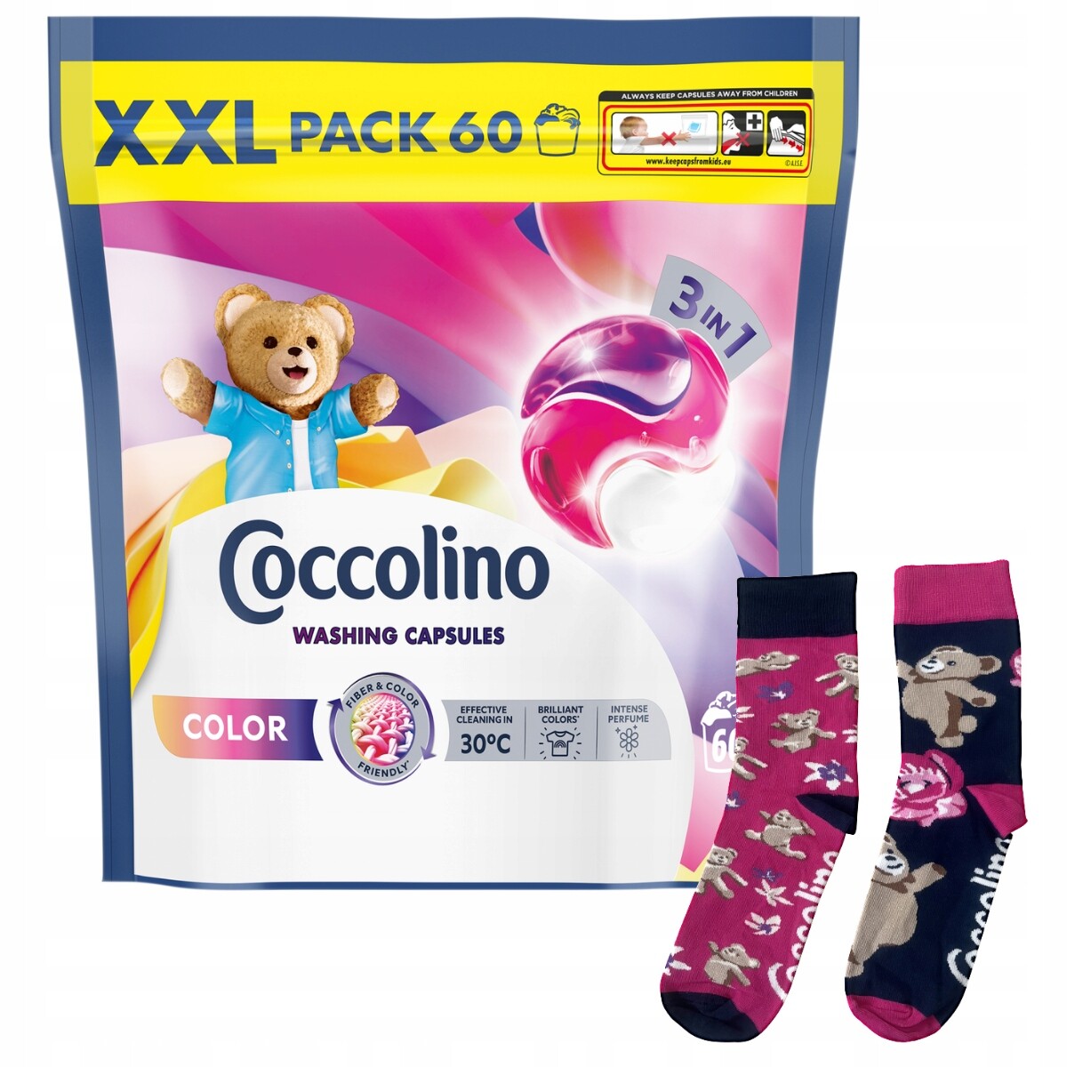 Coccolino Kapsle na praní barev 60ks Ponožky Bonus
