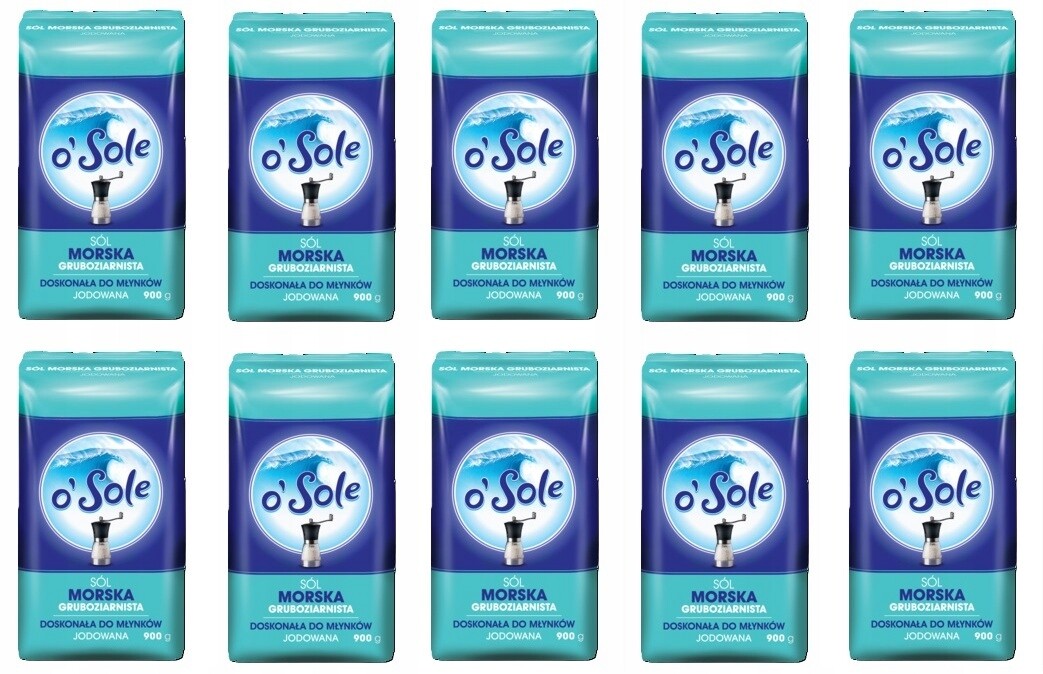 10 x 900 g O'sole Hrubozrnná mořská sůl jodovaná Kartonem