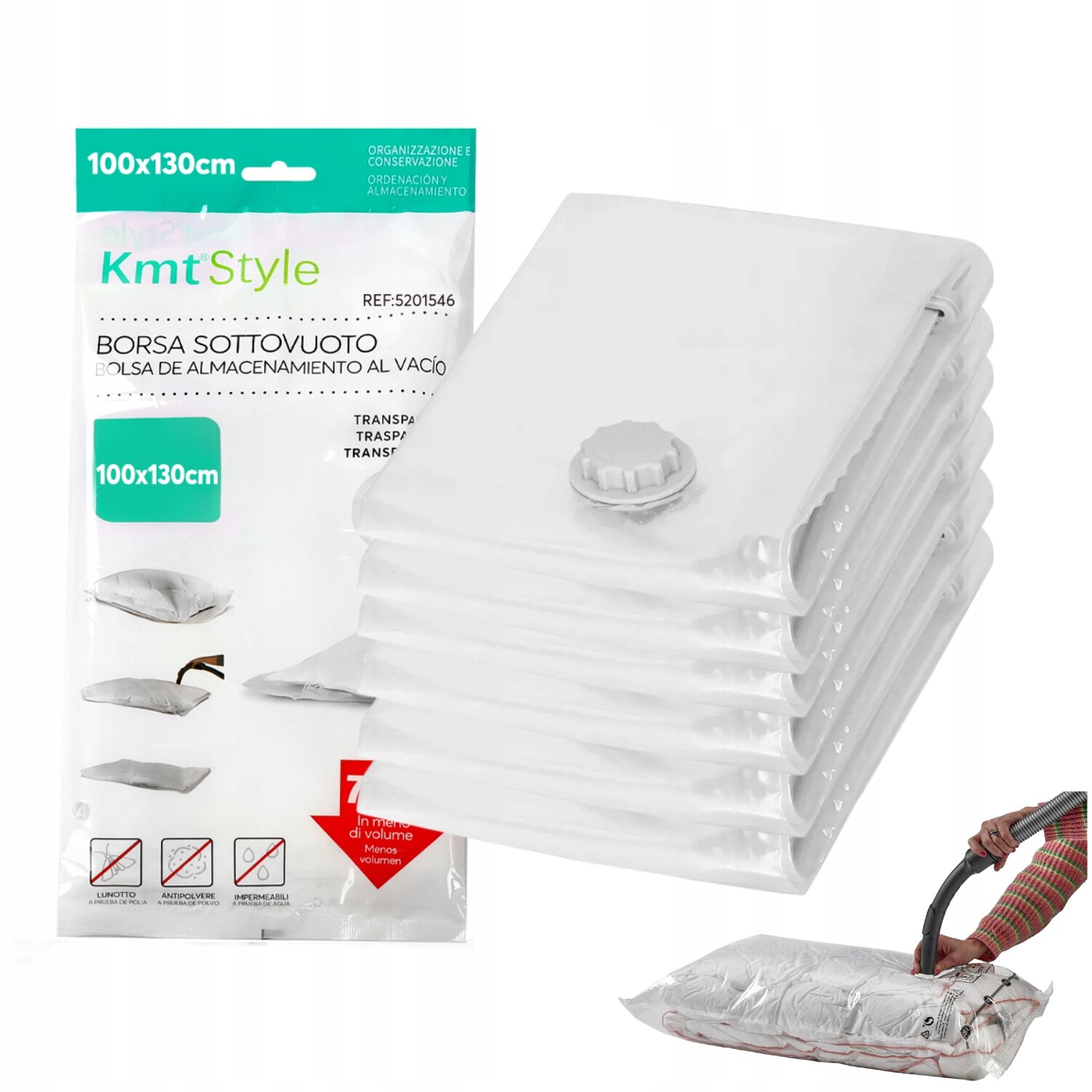 Sada 6 x XXL vakuové sáčky 100 x 130 cm silné opakovaně použitelný