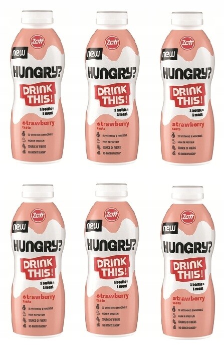 6 x 500 ml Zott Hungry Drink tekuté jídlo jahoda Svařovací