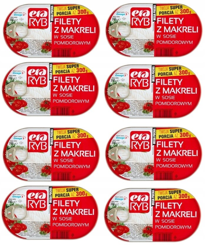 8 x 300 g Era Ryb Filety z makrely v rajčatové omáčce Karton