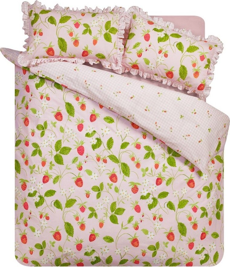Růžové 3dílné povlečení na dvoulůžko 200x200 cm Strawberry Frills – Catherine Lansfield