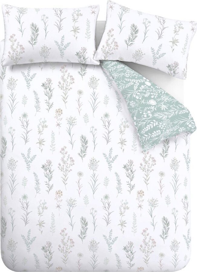 Bílé/zelené 3dílné povlečení na dvoulůžko/prodloužené z bavlněného perkálu 230x220 cm Wild Flowers – Bianca