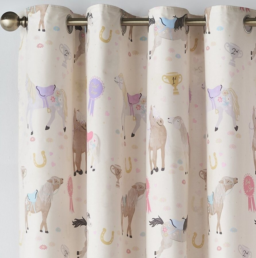 Krémový dětský závěs 2 ks 168x183 cm Happy Horses – Catherine Lansfield