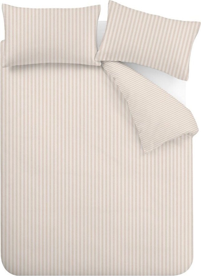 Béžové 3dílné povlečení na dvoulůžko 200x200 cm Epping Textured Stripe – Catherine Lansfield